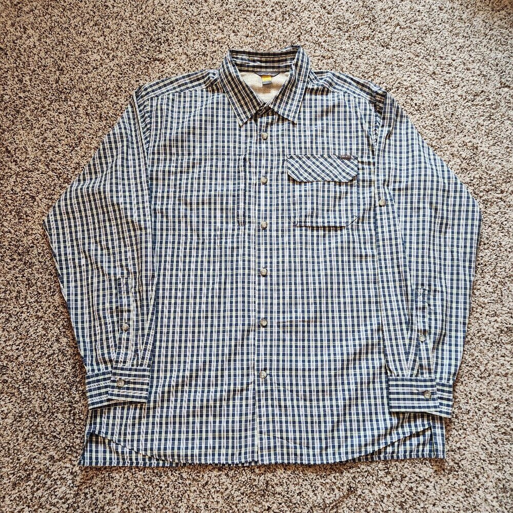 Eddie Bauer Travex Shirt Mens Large Blue Gorpcore Outdoor Hiking Fishing Stretch